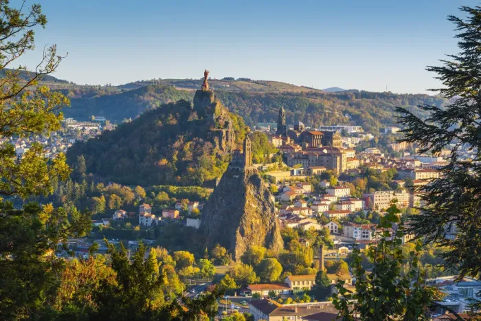 Framed Print : France, Auvergne-Rhone-Alpes, Haute-Loire, Le Puy-en-Velay. Cityscape at sunset