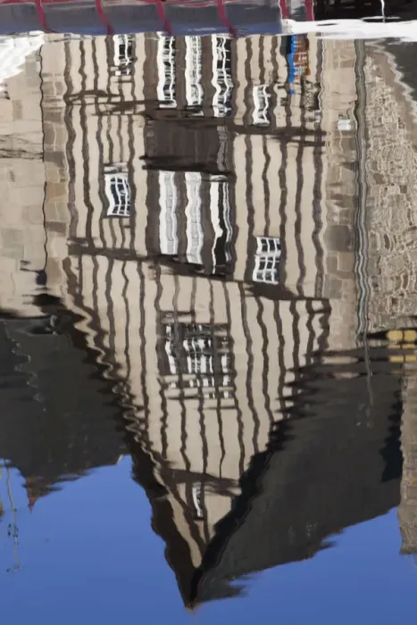Framed Print : France, Brittany, Cotes-D Armor, Dinan, The Port, Reflection of Half Timbered Framed Print : France, Brittany, Cotes-D Armor, Dinan, The Port, Reflection of Half Timbered
