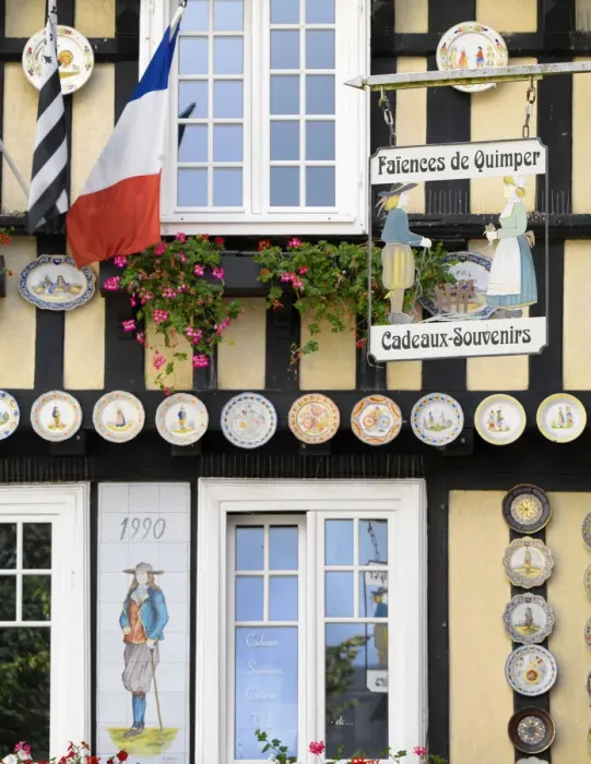 Framed Print : France, Brittany, Finistere, Quimper, Old town, decorative sign and historical building Framed Print : France, Brittany, Finistere, Quimper, Old town, decorative sign and historical building