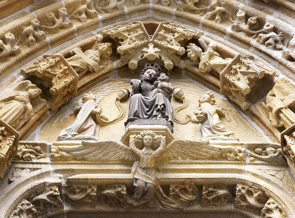 France, Brittany, Finistere, Quimper, Saint Corentin cathedral, detail above doorway