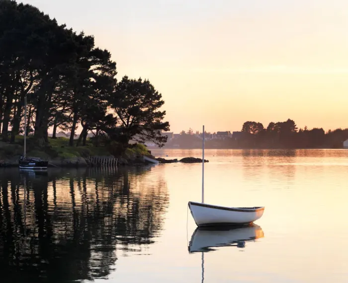 Framed Print : France, Brittany, Morbihan, Belz, Etel river, St. Cado, boat at sunset Framed Print : France, Brittany, Morbihan, Belz, Etel river, St. Cado, boat at sunset