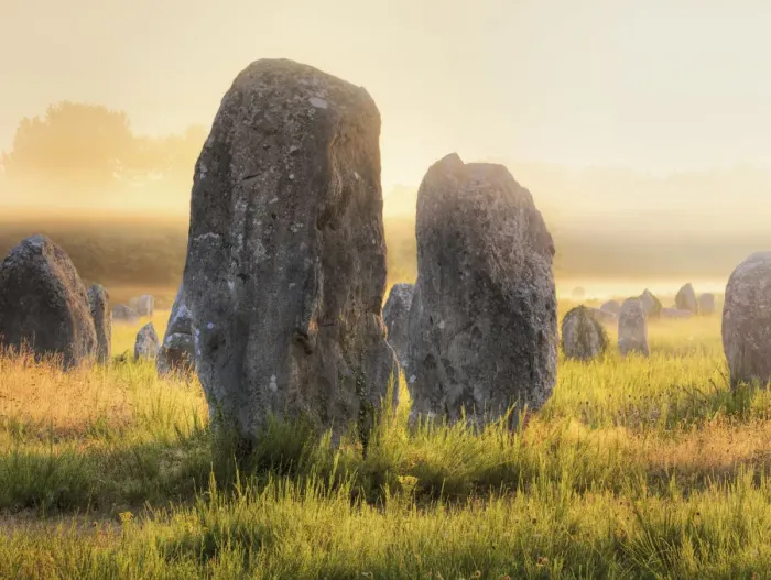 Framed Print : France, Brittany, Morbihan, Carnac, megalithic menhir alignments of Menec in fog Framed Print : France, Brittany, Morbihan, Carnac, megalithic menhir alignments of Menec in fog