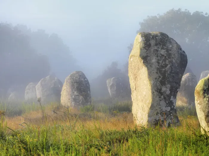 Framed Print : France, Brittany, Morbihan, Carnac, megalithic menhir alignments of Menec in fog Framed Print : France, Brittany, Morbihan, Carnac, megalithic menhir alignments of Menec in fog
