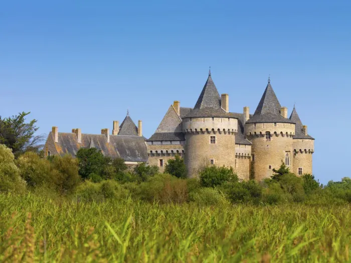 Framed Print : France, Brittany, Morbihan, Sarzeau, Chateau de Suscinio across field Framed Print : France, Brittany, Morbihan, Sarzeau, Chateau de Suscinio across field