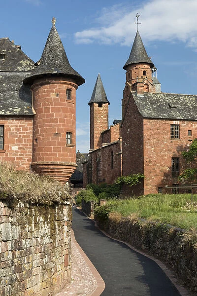 France, Correze, Limousin, Collonges-la-Rouge, Castel de Vassinhac and Church of St