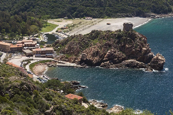 France, Corsica, Corse-du-Sud Department, Calanche Region, Porto, elevated view of