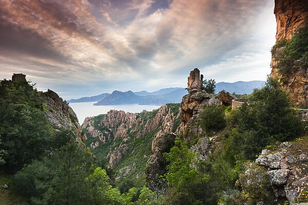 France, Corsica, Corse-du-Sud Department, Calanche Region, Porto, red rock landscape