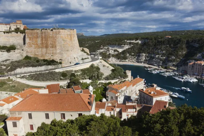 Framed Print : France, Corsica, Corse-du-Sud Department, Corsica South Coast Region, Bonifacio, elevated Framed Print : France, Corsica, Corse-du-Sud Department, Corsica South Coast Region, Bonifacio, elevated