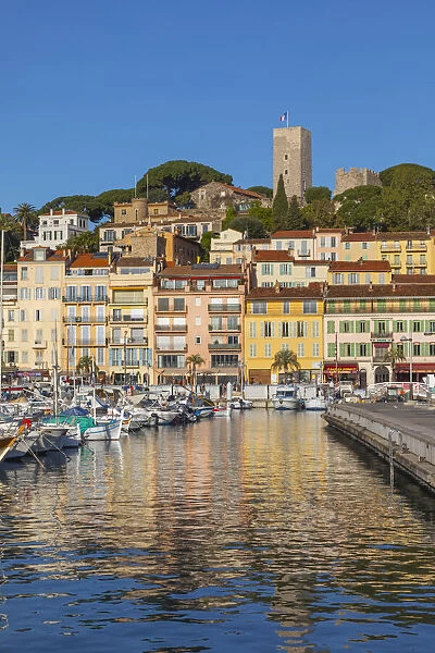 France, French Riviera, Cote d Azur, Cannes, Le Vieux Port and Le Suquet Area Skyline