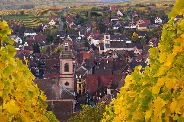 France, Haut-Rhin, Alsace Region, Alasatian Wine Route, Riquewihr, town view, dawn