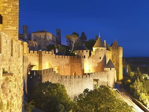 France, Languedoc, Carcassonne, walled city at night