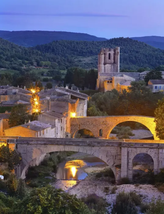 Framed Print : France, Languedoc, Lagrasse, Overview of town at night Framed Print : France, Languedoc, Lagrasse, Overview of town at night