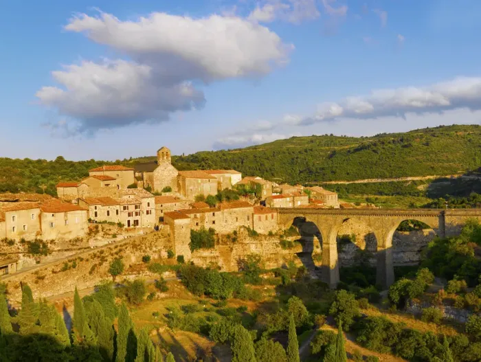 Framed Print : France, Languedoc, Minerve, Overview of town Framed Print : France, Languedoc, Minerve, Overview of town