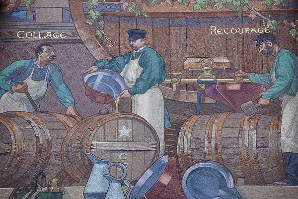 France, Marne, Champagne Ardenne, Reims, wine-making mosaic on rue de Mars