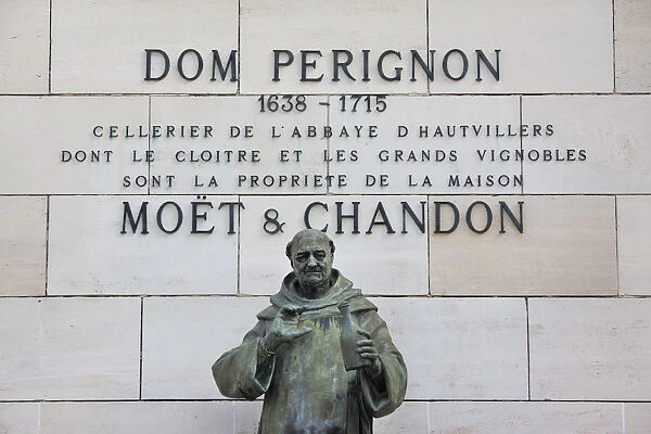 France, Marne, Champagne Region, Epernay, statue of Dom Perignon, founder of