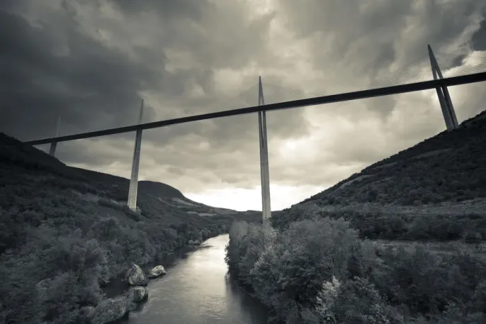 Framed Print : France, Midi-Pyrenees Region, Aveyron Department, Millau, Millau Viaduct Bridge