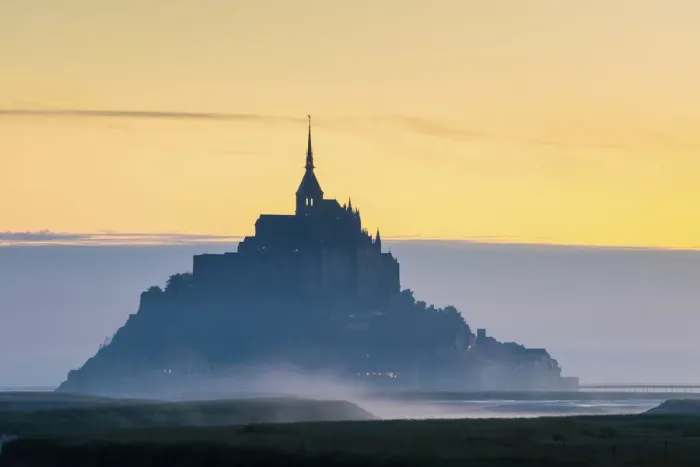 Framed Print : France, Normandy (Normandie), Manche department, Le Mont-Saint-Miichel silhouetted Framed Print : France, Normandy (Normandie), Manche department, Le Mont-Saint-Miichel silhouetted