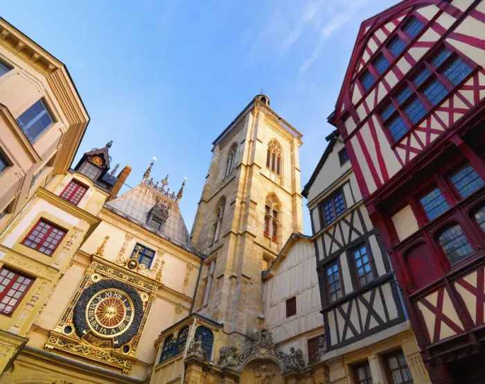 Framed Print : France, Normandy, Rouen, Le Gros Horloge, Low angle view Framed Print : France, Normandy, Rouen, Le Gros Horloge, Low angle view