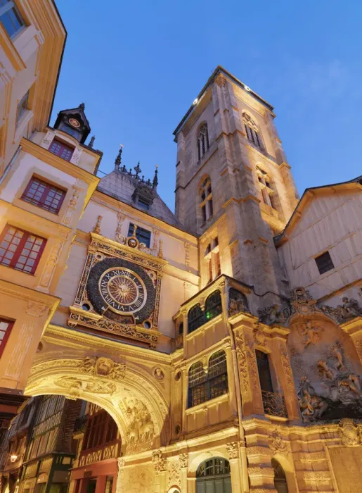 Framed Print : France, Normandy, Rouen, Le Gros Horloge at dusk Framed Print : France, Normandy, Rouen, Le Gros Horloge at dusk