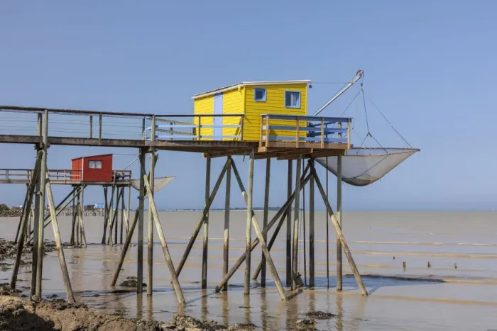 Framed Print : France, Nouvelle-Aquitaine, Charente-Maritime, Fouras, colourful stilt fishing huts Framed Print : France, Nouvelle-Aquitaine, Charente-Maritime, Fouras, colourful stilt fishing huts