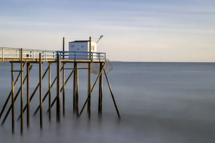 Framed Print : France, Nouvelle-Aquitaine, Charente Maritime, Saint-Palais-sur-Mer, a stilt fishing hut (Carrelet)