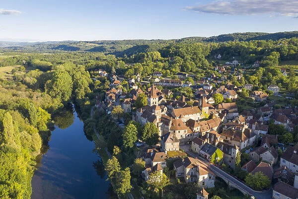France, Occitanie, Lot, aerial view of Carennac, classified as one of the most beautiful