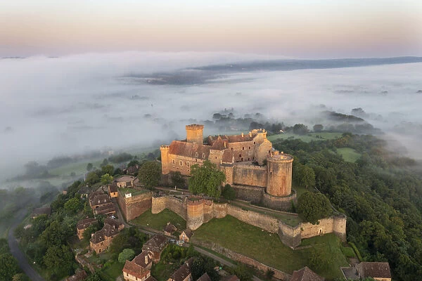 France, Occitanie, Lot, Castelnau-Bretenoux, aerial view of the castle