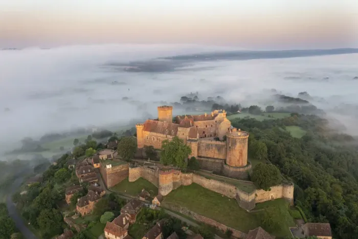 Framed Print : France, Occitanie, Lot, Castelnau-Bretenoux, aerial view of the castle