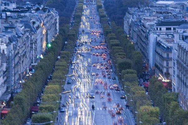 France, Paris, Champs Elysees view from the Arc de Triomphe
