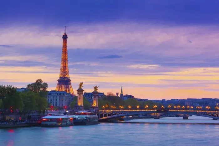 Framed Print : France, Paris, Eiffel Tower illuminated at night and river Seine Framed Print : France, Paris, Eiffel Tower illuminated at night and river Seine