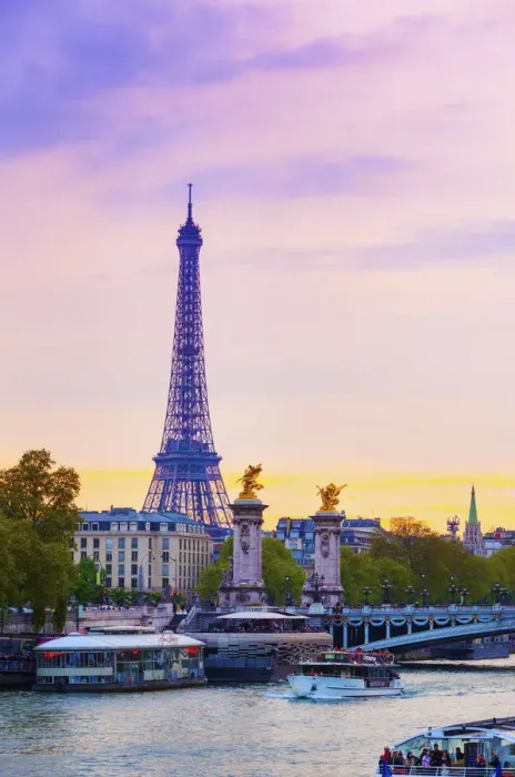 Framed Print : France, Paris, Eiffel Tower and River Seine at dusk