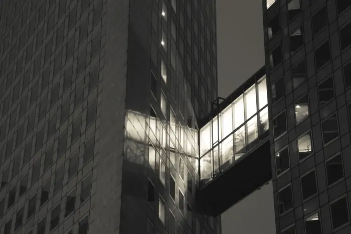 Framed Print : France, Paris, La Defense, lit building passageway
