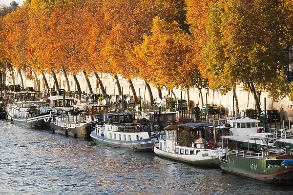France, Paris, Seine River boats by the Pont Alexandre III bridge