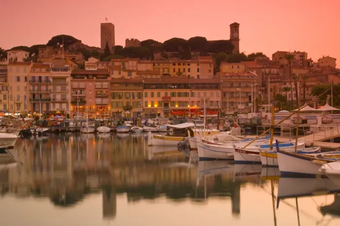 Framed Print : France, Provence-Alpes-Cote d Azur, Cannes, Old Town Le Suquet, Vieux Port (Old Framed Print : France, Provence-Alpes-Cote d Azur, Cannes, Old Town Le Suquet, Vieux Port (Old