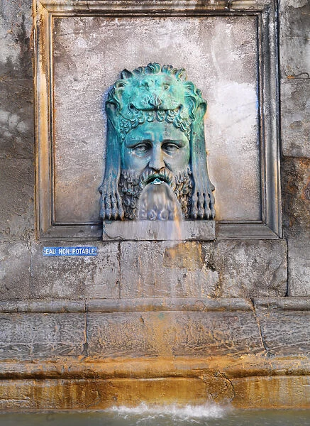 France, Provence, Arles, Place de la Republique, Bronze lion fountain