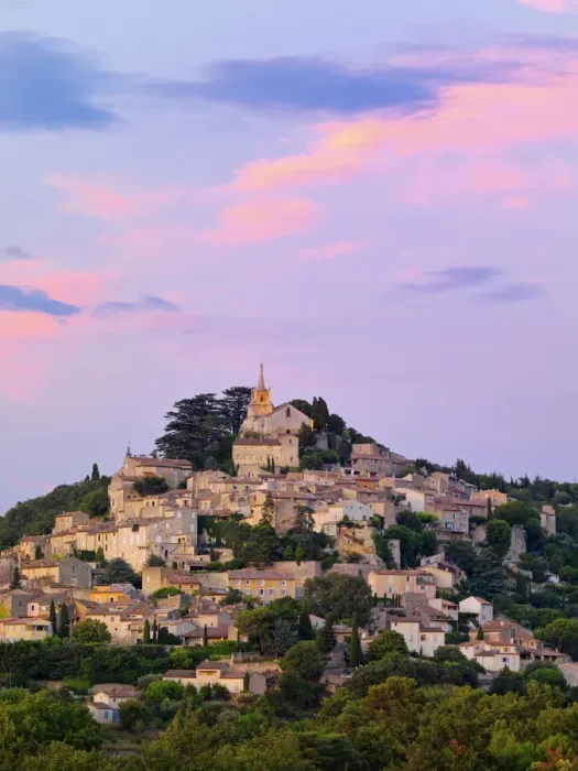 Framed Print : France, Provence, Bonnieux, Hilltop village at dusk Framed Print : France, Provence, Bonnieux, Hilltop village at dusk