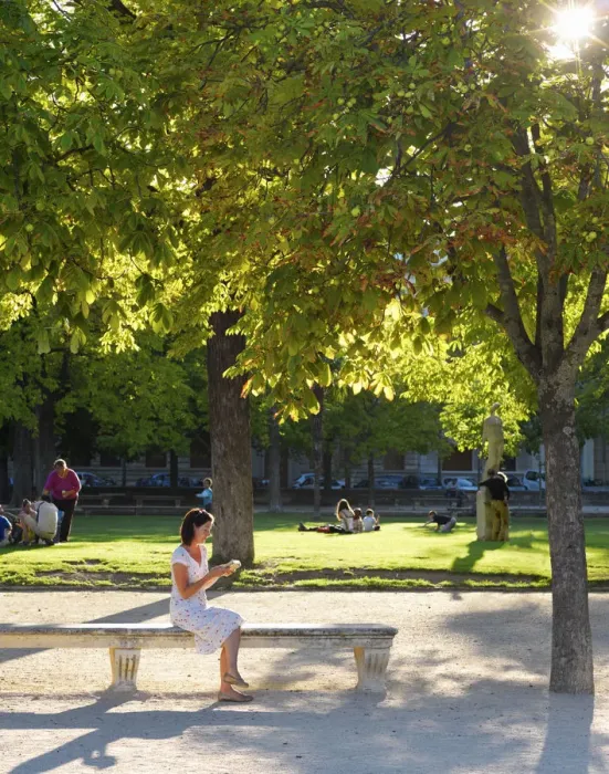 Framed Print : France, Provence, Nimes, Les Jardins de la Fontaine, Woman reading in park MR Framed Print : France, Provence, Nimes, Les Jardins de la Fontaine, Woman reading in park MR