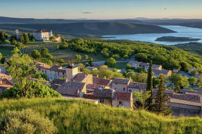 Framed Print : France, Provence, region, Var, Aiguines castle, Aiguines village, lake Sainte Croix Framed Print : France, Provence, region, Var, Aiguines castle, Aiguines village, lake Sainte Croix