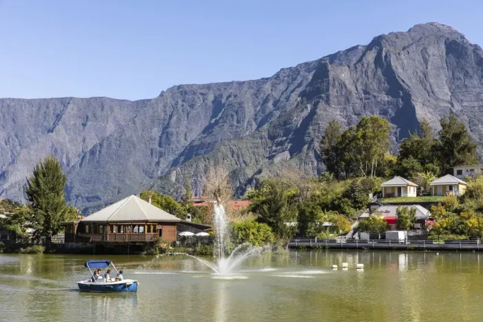 Framed Print : France, Reunion Island, Cilaos, Small lake in the center of Cilaos