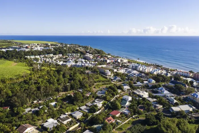 Framed Print : France, Reunion Island, Sainte-Suzanne, Aerial view of Sainte-Suzanne