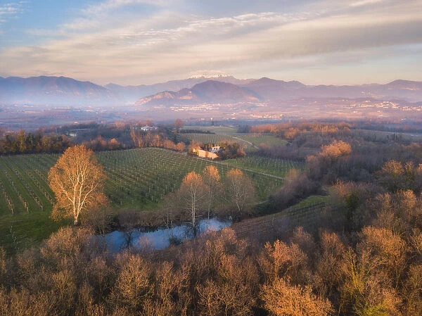Franciacorta aerial view in Brescia province, Lombardy, Italy