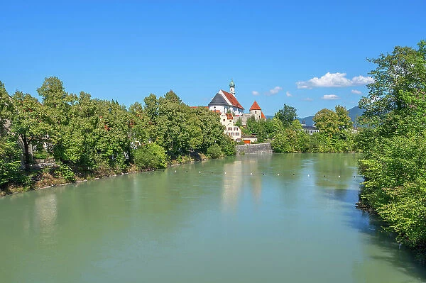 Franciscan abbey with river Lech at Fussen, Bavaria, Germany