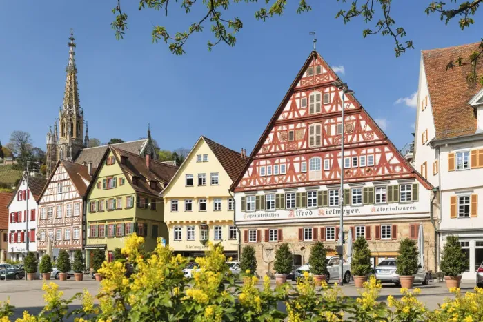 Framed Print : Frauenkirche church und Kielmeyer House at the marketplace, Esslingen, Baden Wurttemberg, Germany