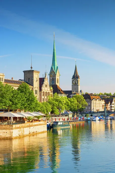 Framed Print : Fraumunster church, St Peter church on Limmat River, Zurich, Switzerland Framed Print : Fraumunster church, St Peter church on Limmat River, Zurich, Switzerland