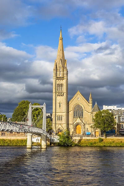 Free Church of Scotland and Greig Street Bridge on the river Ness, Inverness, Scotland