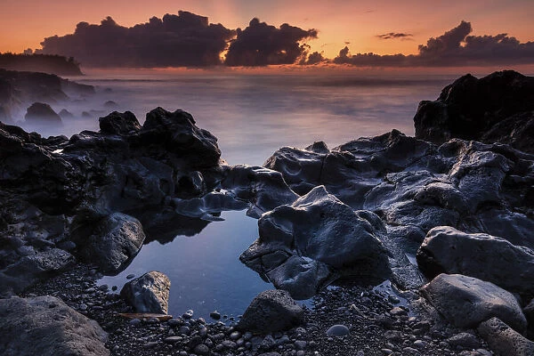 French Overseas Territory, La Reunion, Indian Ocean, Le Brasil lava coast, sunrise