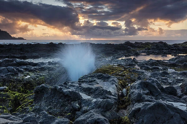 French Overseas Territory, La Reunion, Indian Ocean, Vincendo lava coast, sunrise