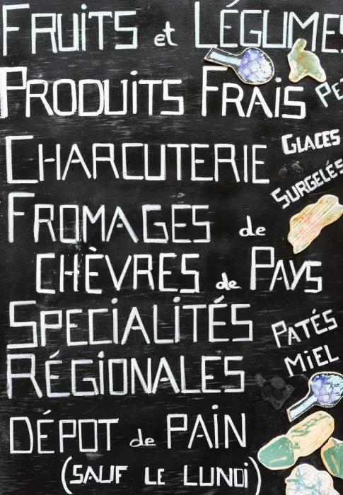Framed Print : French restaurant blackboard menu, Banon, Provence, France