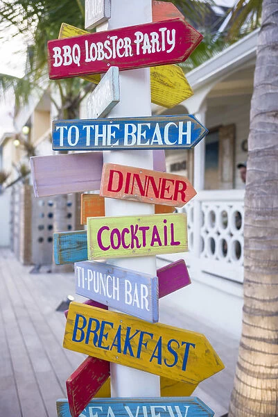 French West Indies, St-Martin, Grand Case, Gourmet Capital of the Caribbean, streetsigns