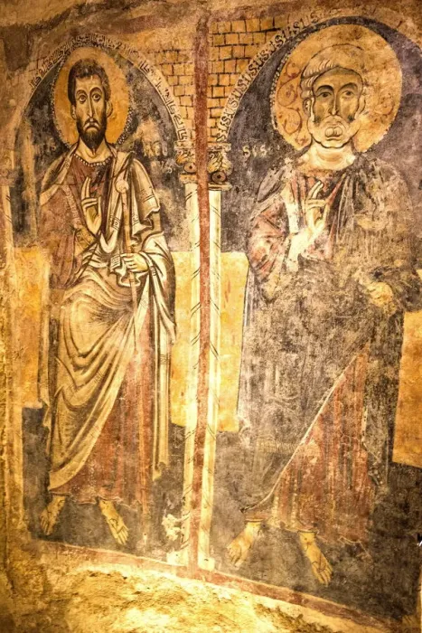 Framed Print : Fresco representing Saint James and Saint Peter in Ruprestrian Church of San Gionanni in